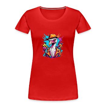 Vogel Strauß mit Hut - Frauen Premium Bio T-Shirt - Rot - Vorne - Mia (176cm)