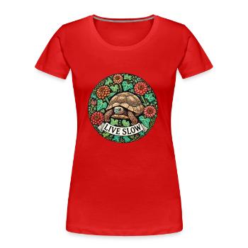 Tortue lente vivante - T-shirt bio Premium Femme - rouge - Devant - Mia (176cm)