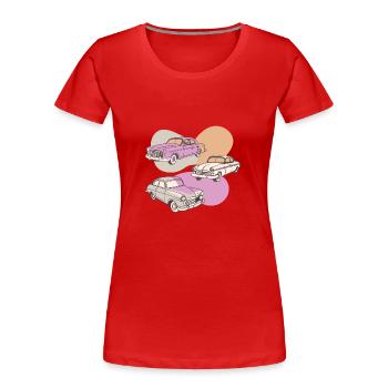 Retro Cars der 50er Jahre - Frauen Premium Bio T-Shirt - Rot - Vorne - Mia (176cm)