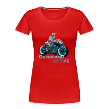 Biker Skelett 06 2024 A 02 - Frauen Premium Bio T-Shirt - Rot - Vorne - Mia (176cm)