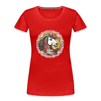 Trippy Unicorn - Frauen Premium Bio T-Shirt - Rot - Vorne - Mia (176cm)