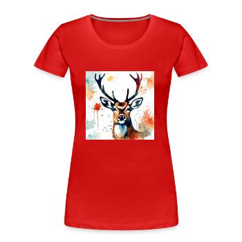 Hirsch gemälde - Frauen Premium Bio T-Shirt - Rot - Vorne - Mia (176cm)