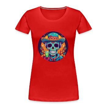 5 de Mayo Party Drinko de Mayo Sugar Skull Drink - Women's Premium Organic T-Shirt - red - Front - Mia (176cm)