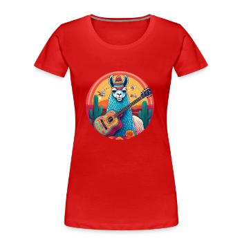 5 de Mayo Party Drinko de Mayo Lama and Guitar - Women's Premium Organic T-Shirt - red - Front - Mia (176cm)