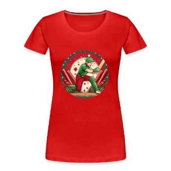 Christmas Elf Cricket - Women's Premium Organic T-Shirt - red - Front - Mia (176cm)