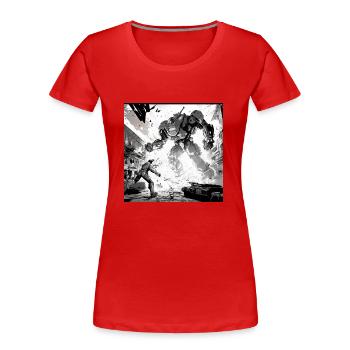 Bande dessinée de combat de robots - T-shirt bio Premium Femme - rouge - Devant - Mia (176cm)