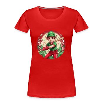 Christmas Elf baseball - Women's Premium Organic T-Shirt - red - Front - Mia (176cm)