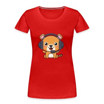 Ours avec casque d’écoute - T-shirt bio Premium Femme - rouge - Devant - Mia (176cm)