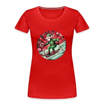 Christmas Elf Skiing - Women's Premium Organic T-Shirt - red - Front - Mia (176cm)