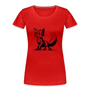 Lächelnder schlauer Fuchs Strich Zeichnung - Frauen Premium Bio T-Shirt - Rot - Vorne - Mia (176cm)