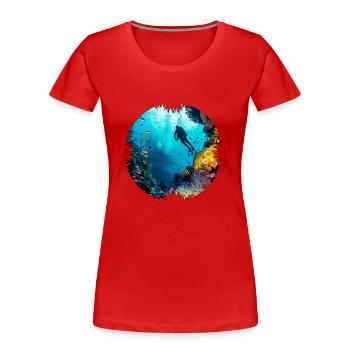 Tauchen in farbenfrohen Korallenriffen - Frauen Premium Bio T-Shirt - Rot - Vorne - Mia (176cm)