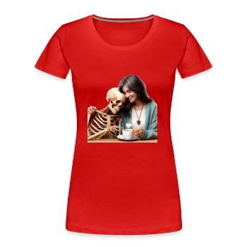 Squelette Gourmand - Festin Squelettique - T-shirt bio Premium Femme - rouge - Devant - Mia (176cm)