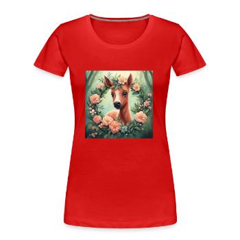 Niedliches Kawaii Baby Pferd Blumen - Frauen Premium Bio T-Shirt - Rot - Vorne - Mia (176cm)