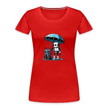Zwei Roboter auf dem Regen - Frauen Premium Bio T-Shirt - Rot - Vorne - Mia (176cm)