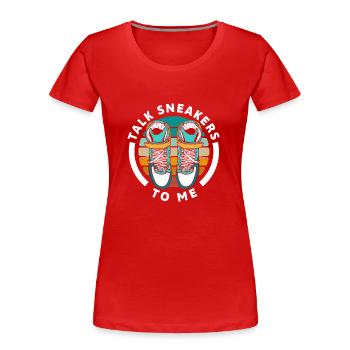 collectionneur de chaussures amateur de chaussures Addiction aux tendances - T-shirt bio Premium Femme - rouge - Devant - Mia (176cm)