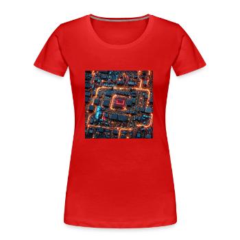 Puce d’enfer - T-shirt bio Premium Femme - rouge - Devant - Mia (176cm)