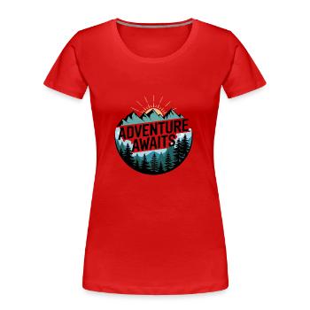 L’aventure vous attend – Panorama de montagne - T-shirt bio Premium Femme - rouge - Devant - Mia (176cm)