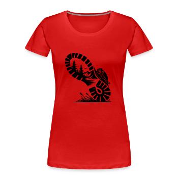 Wanderschuh mit Wald Profil für Wanderer - Frauen Premium Bio T-Shirt - Rot - Vorne - Mia (176cm)