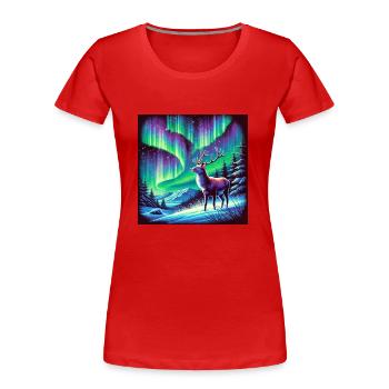 Cerf Aurore boréale - T-shirt bio Premium Femme - rouge - Devant - Mia (176cm)