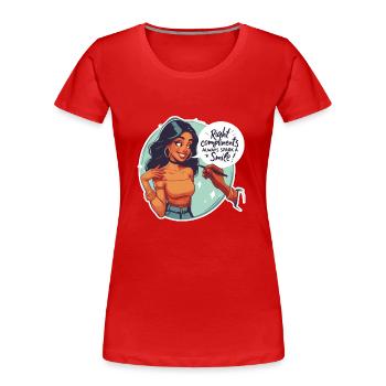 Right compliments always spark a smile - T-shirt bio Premium Femme - rouge - Devant - Mia (176cm)