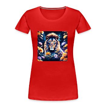 The beauty of a lion in its environment - Women's Premium Organic T-Shirt - red - Front - Mia (176cm)