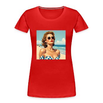 Das Model am Strand - Frauen Premium Bio T-Shirt - Rot - Vorne - Mia (176cm)
