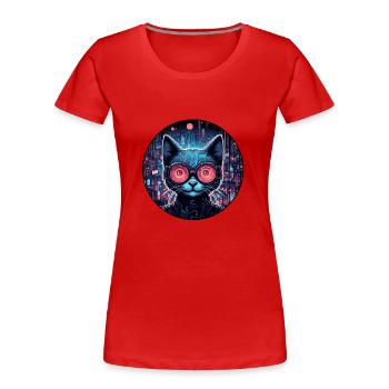 Futuristische Cyber-Katze - Frauen Premium Bio T-Shirt - Rot - Vorne - Mia (176cm)