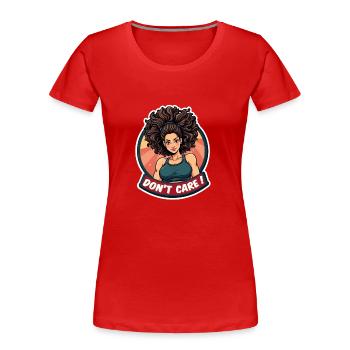 CHEVEUX DE GYM, JE M’EN FICHE - T-shirt bio Premium Femme - rouge - Devant - Mia (176cm)