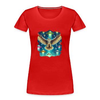Rencontre avec un OVNI avec un hibou mystique - T-shirt bio Premium Femme - rouge - Devant - Mia (176cm)