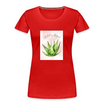 Aloe Plant with Playful Text Design - Women's Premium Organic T-Shirt - red - Front - Mia (176cm)
