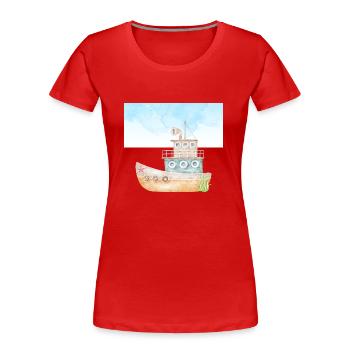 Tugboat Watercolour Illustration - Women's Premium Organic T-Shirt - red - Front - Mia (176cm)