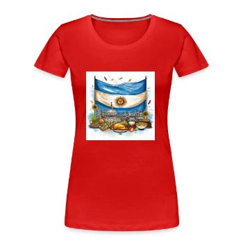 Argentina Flag & Traditional Cuisine Illustration - Women's Premium Organic T-Shirt - red - Front - Mia (176cm)