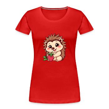 Hérisson mignon tient une fraise mûre - T-shirt bio Premium Femme - rouge - Devant - Mia (176cm)