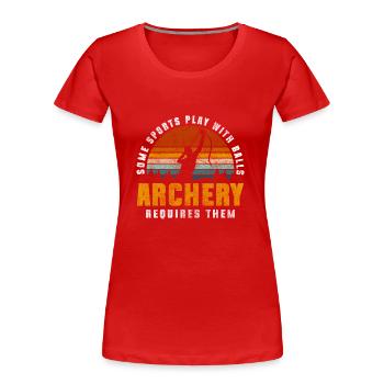 Tir à l’arc, Hobby, Chasse, Festival de tir - T-shirt bio Premium Femme - rouge - Devant - Mia (176cm)