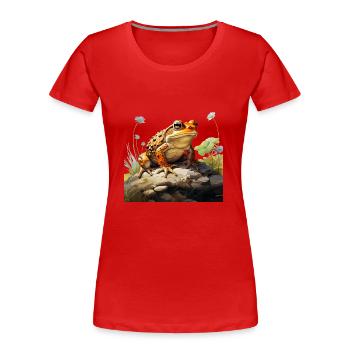 Kröte in Lauerstellung - Frauen Premium Bio T-Shirt - Rot - Vorne - Mia (176cm)