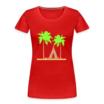 Zelt Palmen Erholung Strand Urlaub Outdoor Camper - Frauen Premium Bio T-Shirt - Rot - Vorne - Mia (176cm)