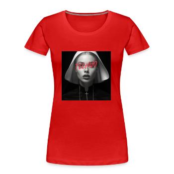 Techno Nun - Rave Design - Frauen Premium Bio T-Shirt - Rot - Vorne - Mia (176cm)
