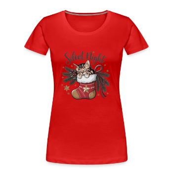 Douce nuit – Chaton en bas de Noël - T-shirt bio Premium Femme - rouge - Devant - Mia (176cm)