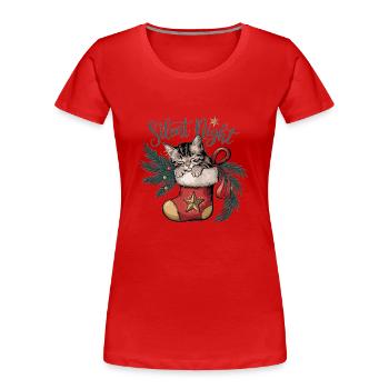 Douce nuit – Chaton en bas de Noël - T-shirt bio Premium Femme - rouge - Devant - Mia (176cm)