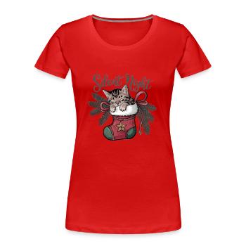 Douce nuit – Chaton en bas de Noël - T-shirt bio Premium Femme - rouge - Devant - Mia (176cm)
