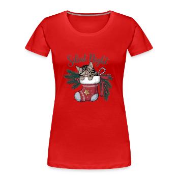 Douce nuit – Chaton en bas de Noël - T-shirt bio Premium Femme - rouge - Devant - Mia (176cm)