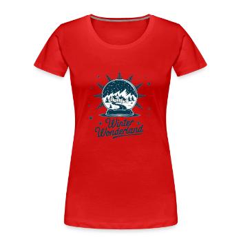 Winterwunderland – Schneekugel mit Dorf - Frauen Premium Bio T-Shirt - Rot - Vorne - Mia (176cm)