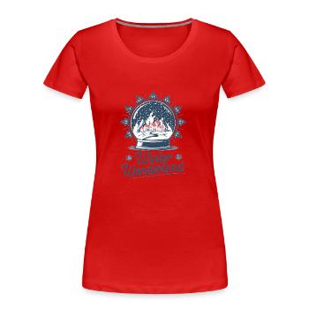 Winterwunderland – Schneekugel mit Dorf - Frauen Premium Bio T-Shirt - Rot - Vorne - Mia (176cm)