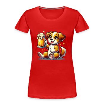 Cute Dog Drinking Beer - Frauen Premium Bio T-Shirt - Rot - Vorne - Mia (176cm)