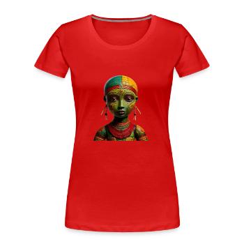 🪆 Poupée Vaudou : L’Essence Mystique de l’Afrique - T-shirt bio Premium Femme - rouge - Devant - Mia (176cm)