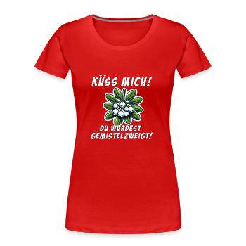 Küss mich Weihnachtsspruch Mistelzweig - Frauen Premium Bio T-Shirt - Rot - Vorne - Mia (176cm)