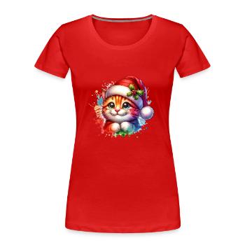 Cute Cat Christmas - Women's Premium Organic T-Shirt - red - Front - Mia (176cm)