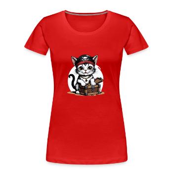 Pirat Katze Lustig Kinder Shirt Geschenk Piraten - Frauen Premium Bio T-Shirt - Rot - Vorne - Mia (176cm)
