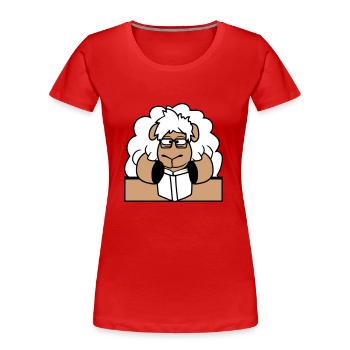 Schaf Nerd Geek Buch Lesen Streber Hornbrille Pult - Frauen Premium Bio T-Shirt - Rot - Vorne - Mia (176cm)