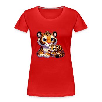 Tigermutter mit Kind - Frauen Premium Bio T-Shirt - Rot - Vorne - Mia (176cm)